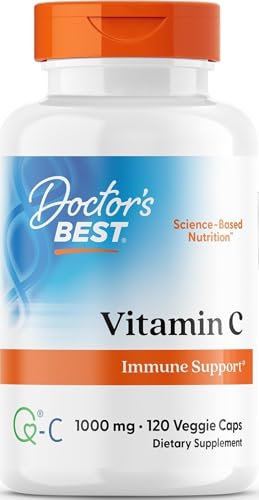 Doctor's BEST 1000mg vitamin C bottle with 120 veg capsules — plain ascorbic acid, no cofactors or added blends