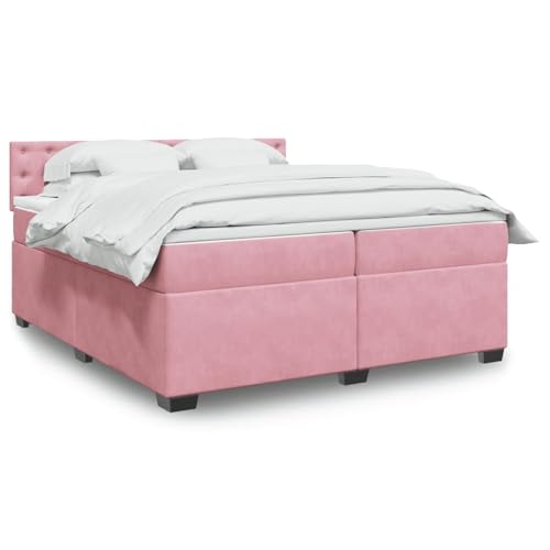 Juroupi Cama Box Spring con colchón Bed Frame Cama con colchon somier Mueble Cama Estructura Cama Terciopelo Rosa 200x200 cm - 3288719