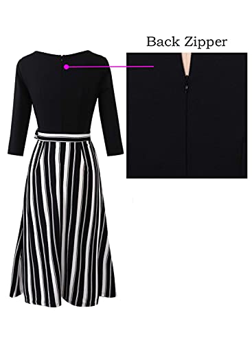 VFSHOW Womens Vintage Pleated Pockets Work Business Casual Skater A-Line Dress