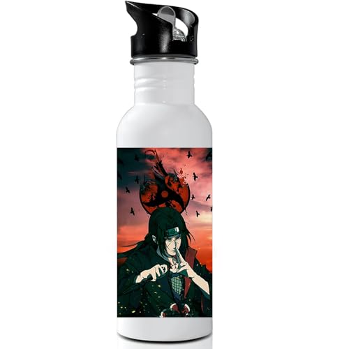 Image of Anime sipper water bottle with Itachi Print for Use school, gym, tuition, travling, yoga | Aluminium sublimation sipper bottle 750ml black cap (Itachi Uchiha-B-2)