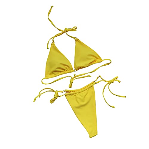 Genérico Bañador Menstrual Niña 14 Años Bañador Rojo Mujer Traje De Baño Sólido Traje De Baño Piezas Playa Mujer Bikini Vendaje Trajes Conjunto Bañadores Tallas Grandes Yellow XL