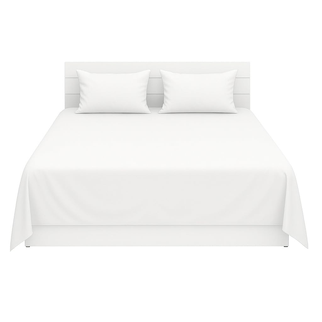 Hotel Linen Klub Flat Sheet Set - 2 Pieces, Superior Cotton Blend with 144 Thread Count, Size: Single (170 x 240 cm) + 1 Matching Pillowcase (50 x 75 cm) for a Luxurious Sleep Experience, White