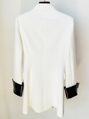 Women Leather Stitched Diamond Button Full Sleeve Ladies Blazer Contrast Party Coat Women Long Suit Jackets4