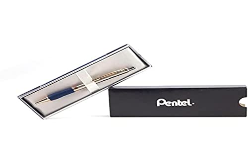 Caneta Luxo Sterling Pentel Azul/Dourado + Estojo, Pentel, B460G-CGF, Corpo Prata/Dourado Tinta Azul