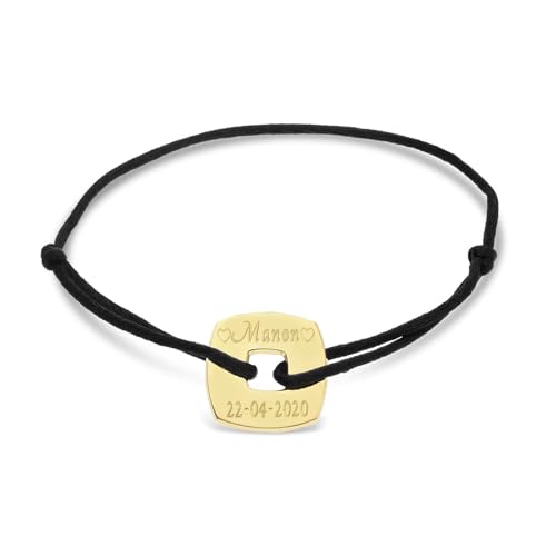 Bracelet cordon médaille losange personnalisée plaqué or : cadeau Noël et Saint-Valentin