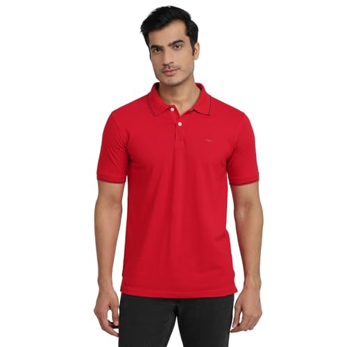 Image of Park Avenue Men Slim Fit Solid Pattern Cotton Polyester Blend Half Sleeve Polo Neck Casual T-Shirt
