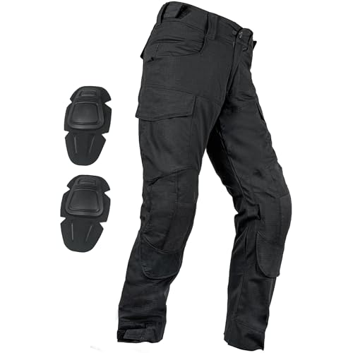 Tactical Airsoft Pants with Protection Knee Pads 10 Multiple Pockets Men Cargo Camouflage Combat Paintball Trousers Elastic Water Resistant Hook & Loop Adjuster Ripstop Heavy Duty Work Stretch