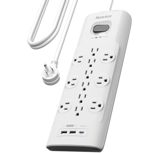 Surge Protector Power Strip (4000J), Huntkey 12 Outlets USB Ports, 6 ft Extention Cord, ETL Listed (White, USB A & USB C) White USB A & USB C
