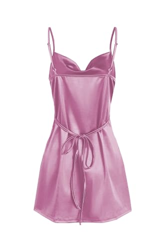 Image of ZAFUL Women's Satin Sleeveless Spaghetti Strap Mini Dress Sexy Slip Cowl Neck Silky Cocktail Party Dresses