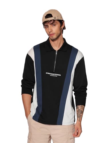 Image of The Souled Store Street Division Men and Boys Long Sleeves Collared Neck Multicolor Color Blocked Cotton Rugby Polos