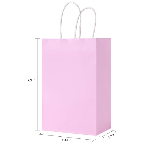 SUNCOLOR 24-Pack Pink Gift Bags with Handles – 8" Goodie Bags for Party Favor Bags, Baby Showers, Birthdays & Special Occasions (Pink)