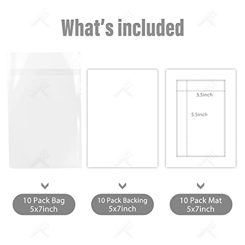 Golden State Art, Acid Free, Pack Of 10 5X7 White Picture Mats Mattes With White Core Bevel Cut For 4X6 Photo + Backing + Bags #TOP1