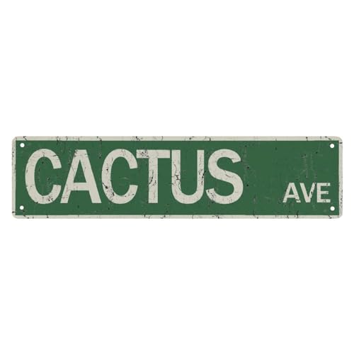 Cactus Ave Vintage Street Metal Tin Sign, Wall Plaque, 4x16 Inch Tin Sign For Cafe Bar Kitchen Desert Plant Southwest Home Wall Decorations
