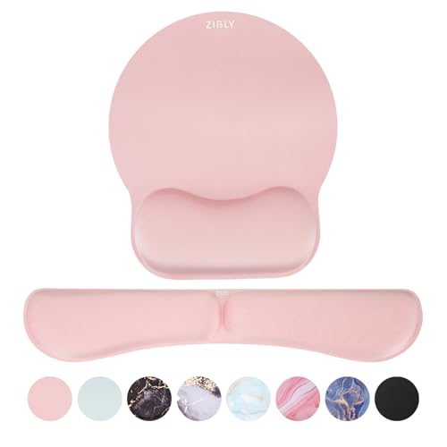 Zibly Keyboard Wrist Rest and Mouse mat Wrist Support, Comfortable Memory Foam Mouse pad Wrist Support Cushion with Anti-Slip Grip for Office Computer Laptop Working Gaming (Wrist Pad Pink)