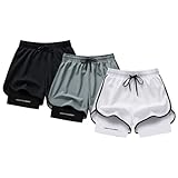 Genérico Pack 3 Pantalones Cortos Hombre, Running, Gym, Padel, Ropa Deportiva Ligera y Transpirable (FR/ES, Letras, L, Regular, Regular, Estándar, Negro/Gris/Blanco)
