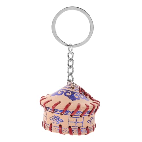 WRITWAA Porte-clés Yourte Mongole Cuir Vachette Bleu, Accessoire De Voyage Et Camping, Charmant Porte-clés De Poignet Inspiré Du Paysage Mongol, Souvenir Authentique Et Compact