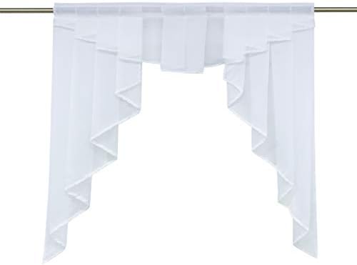 ISINO Sheer Swag Curtain Window Valance , Textured Voile Sheer Kitchen Curtain Tier , Half Window Curtains for Bedroom Living Room Bathroom, 1pc, (White,W39 x L39)