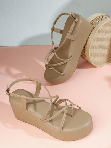 Image of TRYME Women Open Toe Comfort Multi Strap Stylish Daily Wear Wedge Heel Sandals