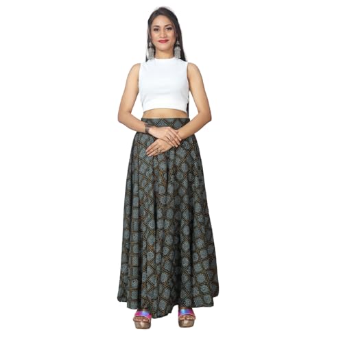 Image of JYESHTA Women's American Crepe Flared A Line Stitched Long Skirt with 12 Mtr Flare 40 in Height | Skirts for Women Long Length | Long Skirts for Girls