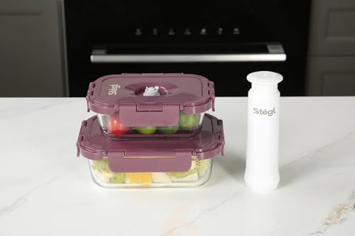 Image of Stegl Vacuum Container Set of 6 - Airtight Food Containers Made with Steel and Glass | Keeps Food Fresh 5x Longer | Microwave & Dishwasher Safe | German Engineered | Multicolor