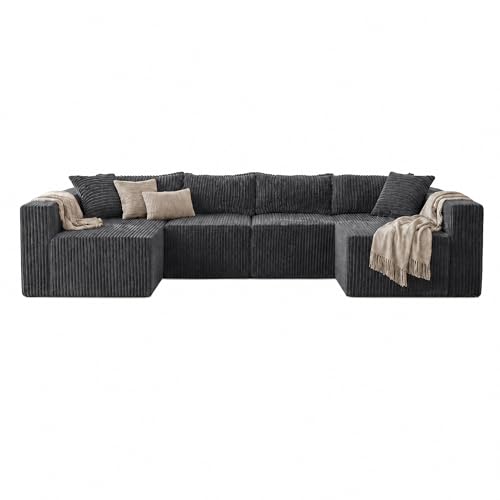 Image of Claiks 62 inch Chaise Lounge Chair Indoor, Oversized Upholstered Boneless Sofa Bed, Deep Seat Sleeper Couch with Pillows, Ottoman and Armrest, Cloud Sofas Reading Chair for Living Room, Dark Gray