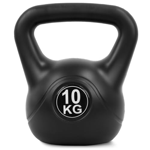 4FIZJO Kettlebell bituminös 10 kg Schwunghantel für Fitness Kraft und Ausdauertraining Kugelgewicht Rundgewichte für Zuhause Fitnessstudio Gewichte Bodenschonende - Kugelhantel Farbe: Schwarz
