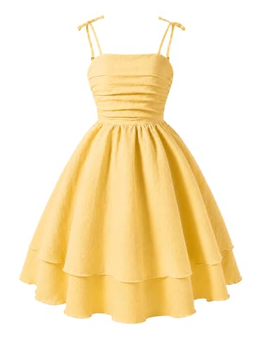 Image of DVDVBOOM Girls Prom Dresses A-Line Smocked Layered Teen Clothes Cute Outfits Wedding Guest Party Dress 9-10-11-12 Years (UK, Age, 11 Years, Regular, Yellow)