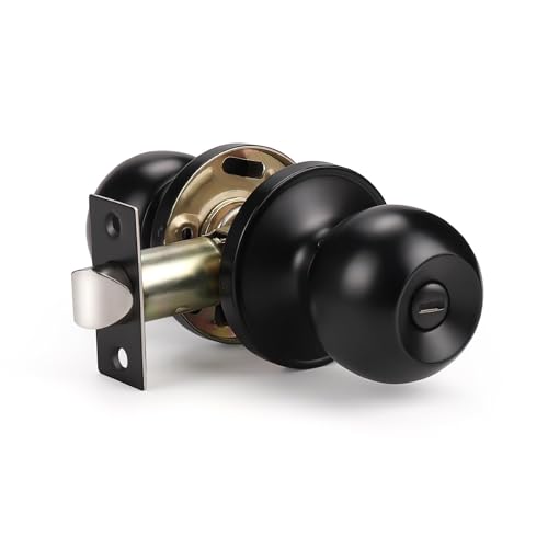 KNOBWELL Privacy Door Knob, Matte Black Keyless Interior Door Knobs for Bedroom Bathroom, 1 Pack