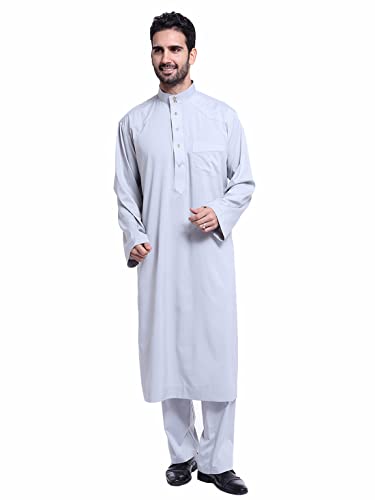 GladThink Men's Thobe with Long Sleeves Arab Muslim Wear Calf Length4