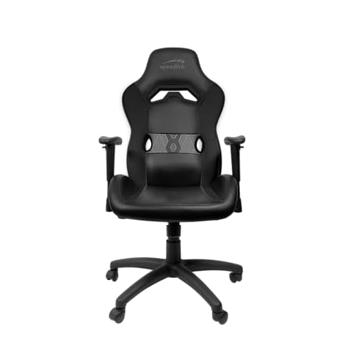 Speedlink Looter Gaming Chair – ergonomischer Gaming Stuhl mit Wippfunktion, verstellbare 2D-Armlehnen, individuell höhenverstellbar, Belastbarkeit bis 130 Kilogramm, Kunstleder, schwarz