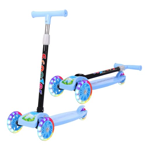 Patinete infantil extra resistente 90 kg – 3 ruedas, ajustable 58 – 73 cm, plegable para almacenamiento, ruedas LED, para niños de 2 a 8 años (azul)
