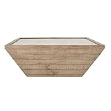 Pemberly Row Square Reclaimed Pine Wood Coffee Table, Concrete Laminate Top, Antique Finish, 48x48x17.5 in, Sturdy Box Frame Design, Rustic Transitional Living Room Table