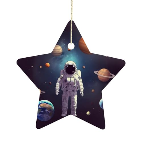 Personalized Christmas Ornaments 2025 2.7 Inch Ceramic Ornament with Gold Hanging String Double-Sided Astronaut Solar System Planets Xmas Tree Decoration & Keepsake Gift for Party Holiday Present Exch