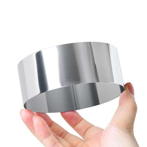 HULISEN Round Cake Ring Mold, Stainless Steel 4" Cooking Crumpet Rings with 1 Pusher & 4 Food Form, Tuna Tartare Mold for Pancake, Salad, Mousse by HULISEN - Image 3