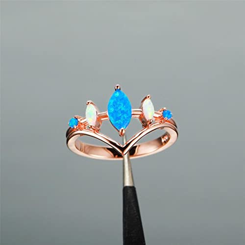 Unique Style Female White Blue Fire Opal Ring Silver Color Rose And Gold Wedding Jewelry Promise Love Engagement Rings For Women