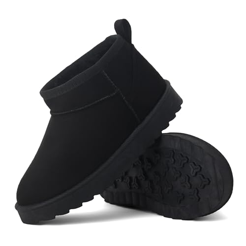 Kids’ Faux Suede Winter Boots – Warm Faux Fur Lined Ankle Shoes | Non-Slip Rubber Sole Cosy Snow Boots for Boys and Girls (BLACK, One Size, Big Kid, 4, Numeric, UK Footwear Size System, Medium)
