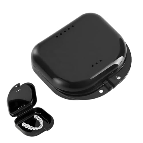 Image of Zibuyu Black Dental Orthodontic Teeth Aligner Case, Slim Denture Box | Vent Holes, Retainer Case Mouth Guard Storage Container for Home Office Travel, Durable Portable Hygienic Design
