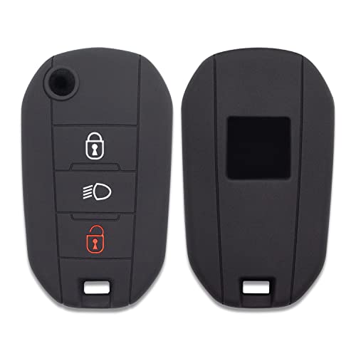 Coque de Silicone Cover Clé pour Télécommande Citroen Cactus C3 C4 C5 C6 C8 C4L DS3 DS4 DS5 Picasso Xsara Peugeot 208 301 308 408 508 2008 3008 5008 RCZ - 3 Boutons (Noir)