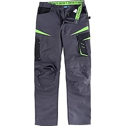 Ropa De Trabajo Europolis Workteam Pantalón de Trabajo, Tejido Canvas (Extremadamente Resistente y Duradero). Elástico en la Cintura. Unisex Gris Oscuro+Negro+Verde Lima S