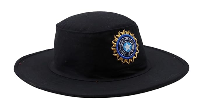 Image of Cricket Sun Hat for Sports Fans with Embroidered Logo, Adjustable Outdoor Protection Cap for Training, Match Practice, Travel and Daily Comfort Wear Black