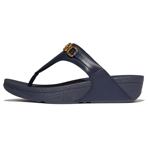 FitFlop Women's Lulu Square-Chain Leather Toe-Post Sandals, Casual Summer Comfort