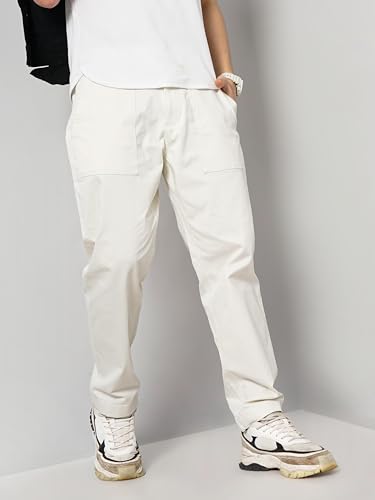 Image of Celio Men Beige Solid Regular Fit Cotton Trendy Cargo Casual Trousers