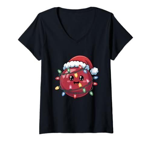 Mujer Sombrero de Papá Noel Arándano Luces de Navidad Personaje Niños Mujeres Camiseta Cuello V