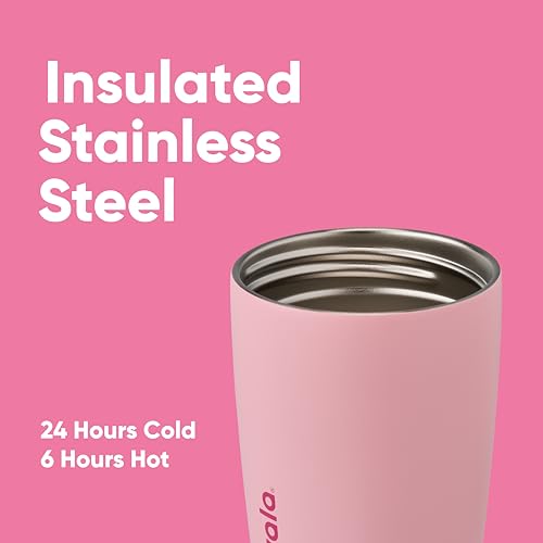 Image of Owala SmoothSip Slider Insulated Stainless Steel Coffee Tumbler, Reusable Cup, Hot Coffee Travel Mug, BPA Free 12 oz, Pink (Pucker Up) (Pack of 8)