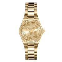 Olivia Burton Women's Mini Hexa Damask Ionic Plated Thin Gold Steel Quartz Watch, 24000109, Light Gold, 28 mm