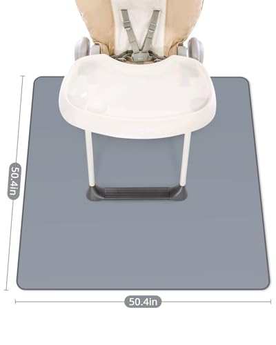 Blissful Diary Baby Spritzschutzmatte für unter den Hochstuhl, 128 x 128 cm, abwischbar, wasserdicht und waschbar, Rutschfester Bodenschutz, Grau