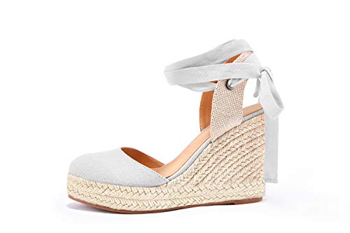 Image of FISACE Womens Summer Espadrille Heel Platform Wedge Sandals Ankle Buckle Strap Closed Toe Shoes