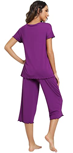 WiWi Viscose from Bamboo Pajamas Set for Women Soft Short Sleeve Tops Capri Pants Sleepwear Plus Size Pjs Sets S-3X2