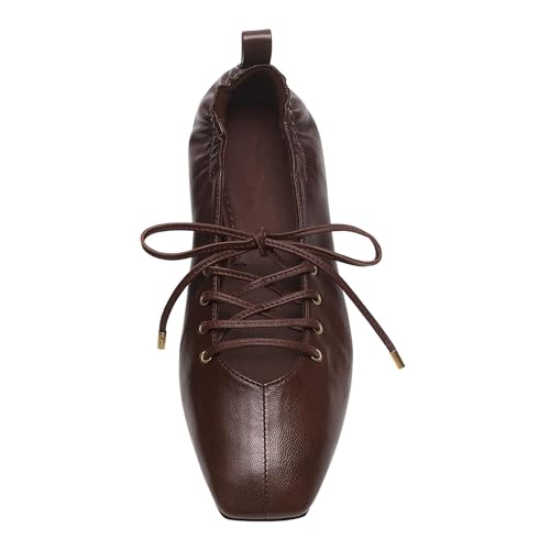 Ballet Flats Shoes for Women Closed Toe Pump Shoes Square Toe Flats Lace Up Slip On Shoes Comfortable Casual Party4