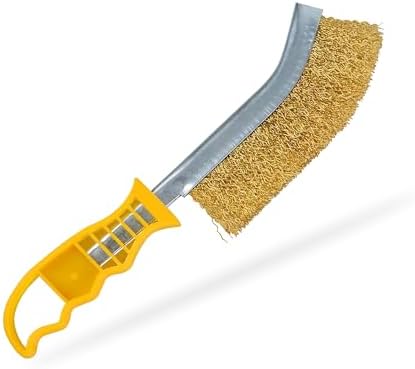 G4GADGET Brass Wire Brush with Yellow Handle - General Purpose Crimped Long Handled Wire Brush for Rust Removal and Surface Preparation